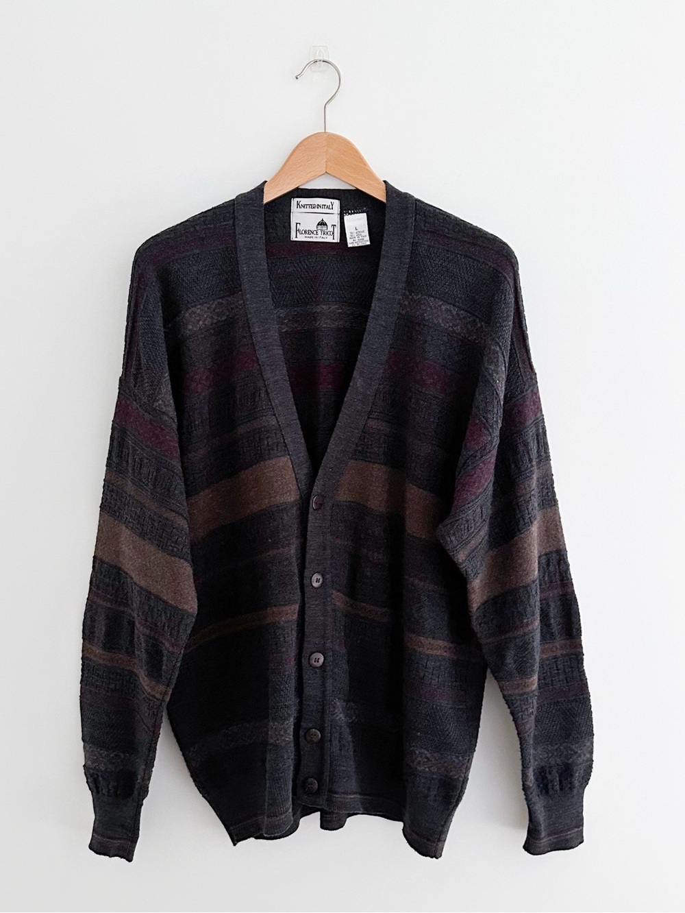 Vintage 90s Florence Trico Italian Wool Cardigan Grandpacore Dark Academia Large